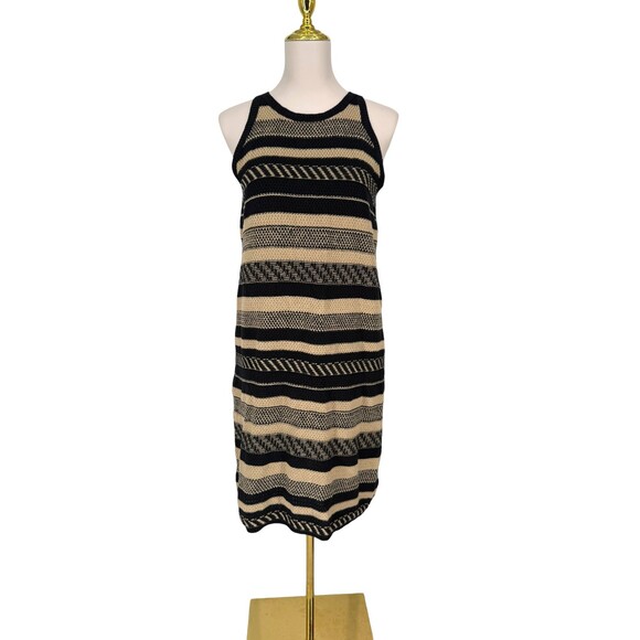 Lauren Ralph Lauren Sweater Dress LG Petite Sleeveless Striped Tan Black Label - Picture 2 of 11